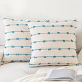 Tufted Boho Beige Throw Pillow Cover — 18" — Beige and Blue