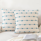 Tufted Boho Beige Throw Pillow Cover — 18" — Beige and Blue
