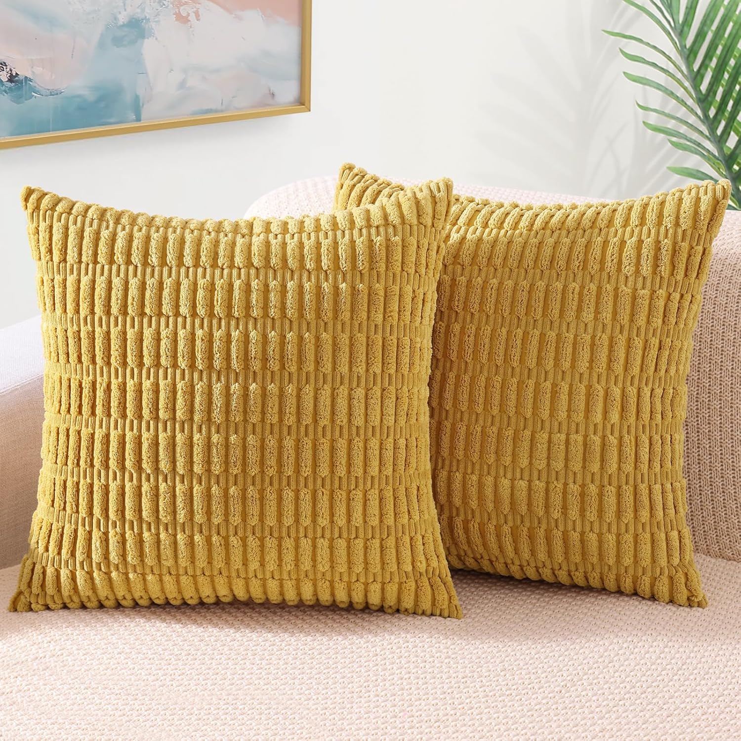 Boho Beige Throw Pillow Cover — 18" — Light Mustard Yellow