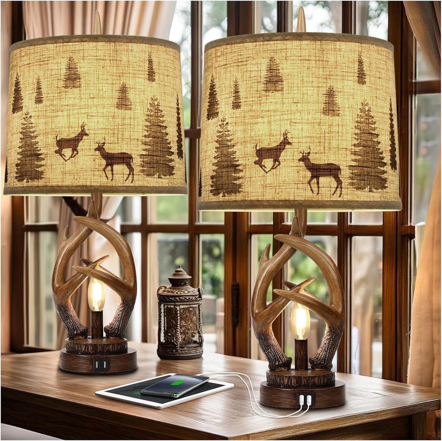 USB Farmhouse Brown Bedside Lamp — Brown
