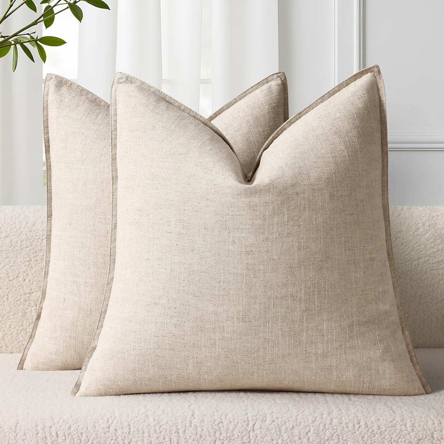 Linen Boho Beige Throw Pillow Cover — 20" — Natural Beige