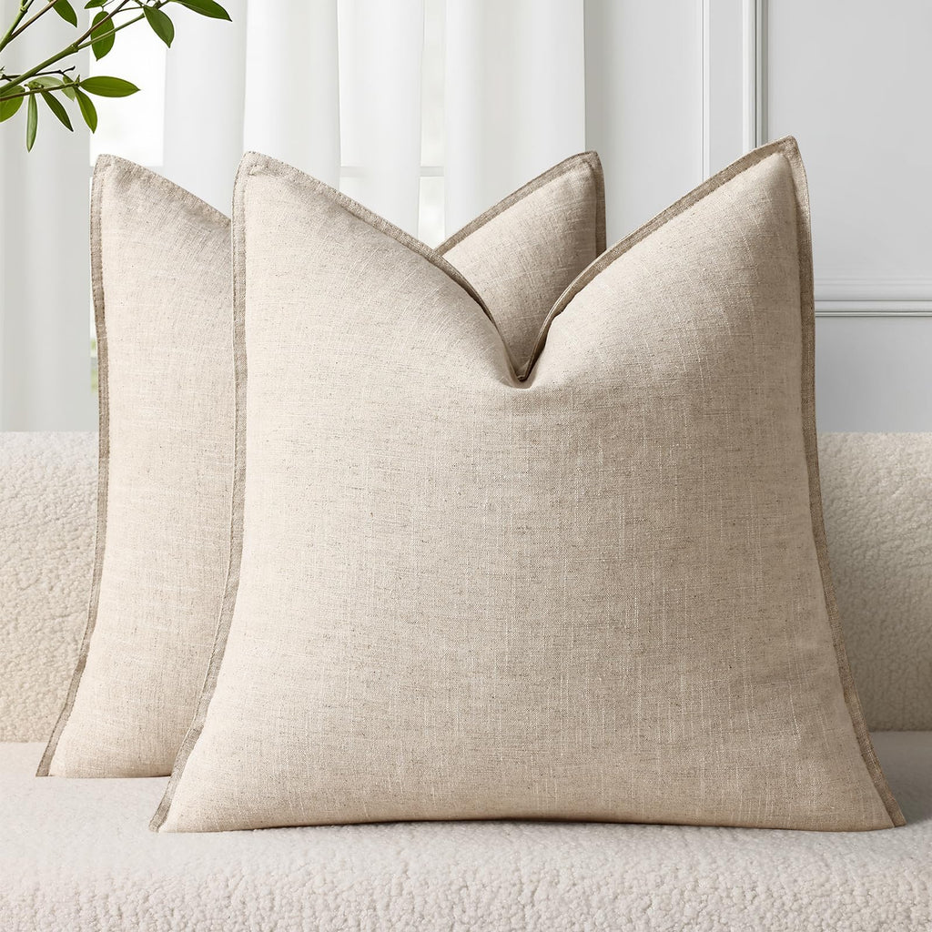 Linen Boho Beige Throw Pillow Cover — 20"