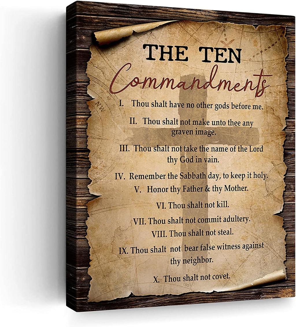 Framed Farmhouse Fabric Wall Decor — 12" — Ten Commandments