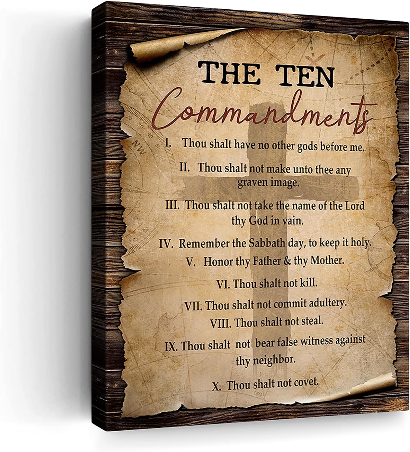 Framed Farmhouse Fabric Wall Decor — 12" — Ten Commandments
