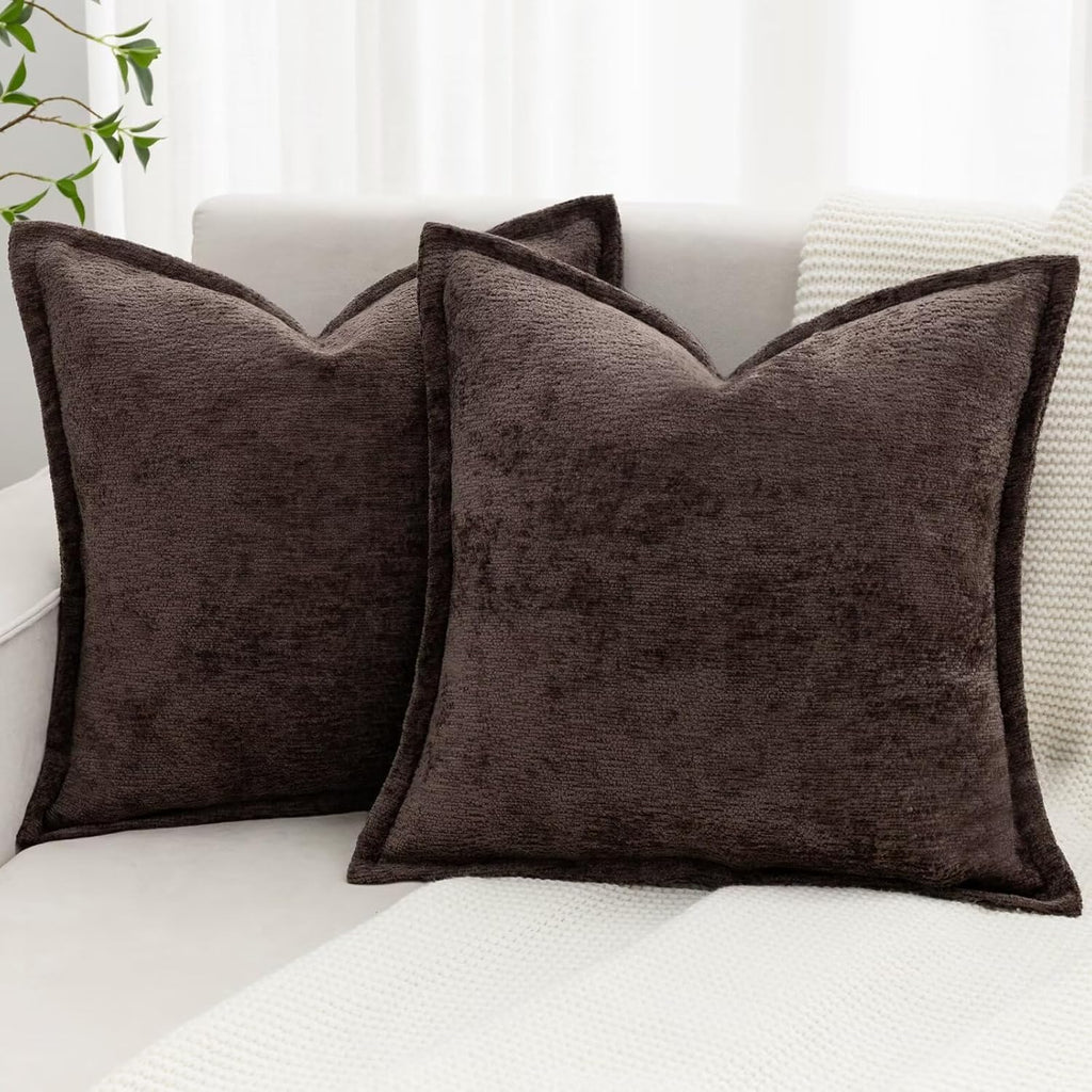 Chenille Boho Beige Throw Pillow Cover — 18" — Brown