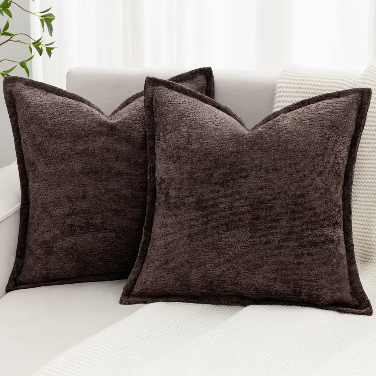 Chenille Boho Beige Throw Pillow Cover — 18" — Brown