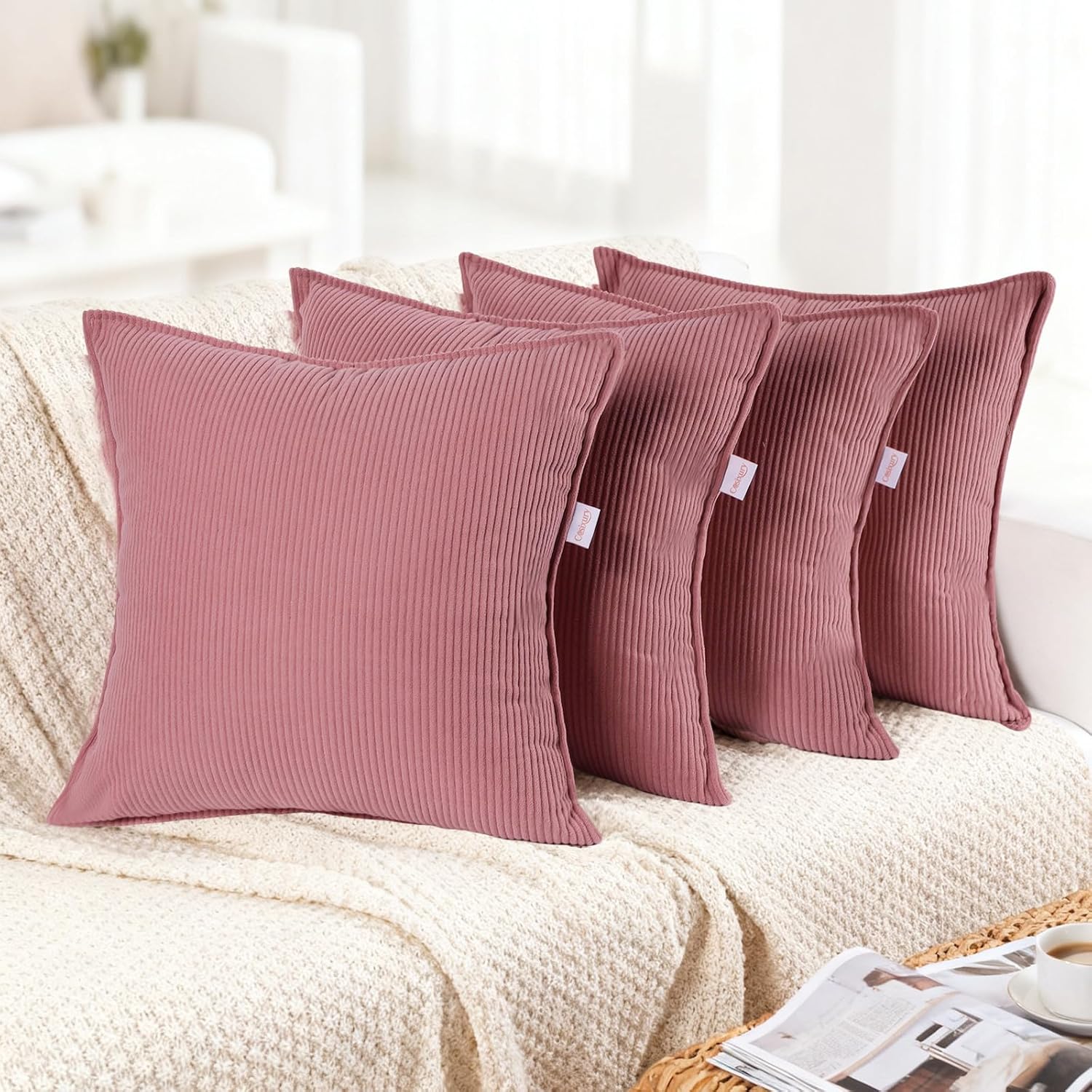 Boho Beige Throw Pillow Cover — 18" — Dusty Pink