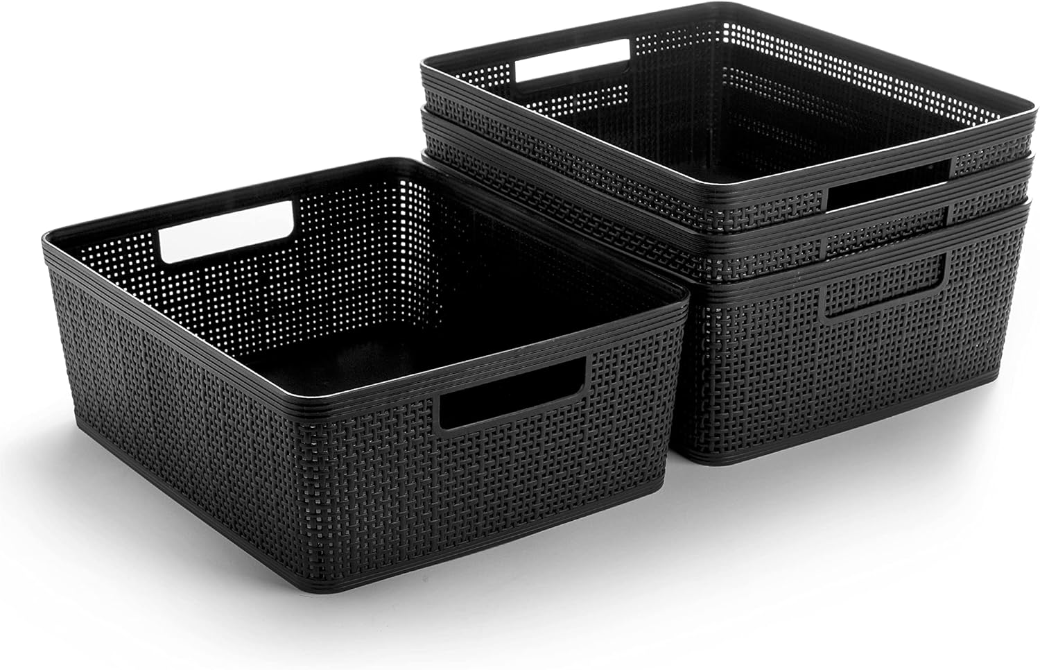 Boho Beige Storage Basket — Black