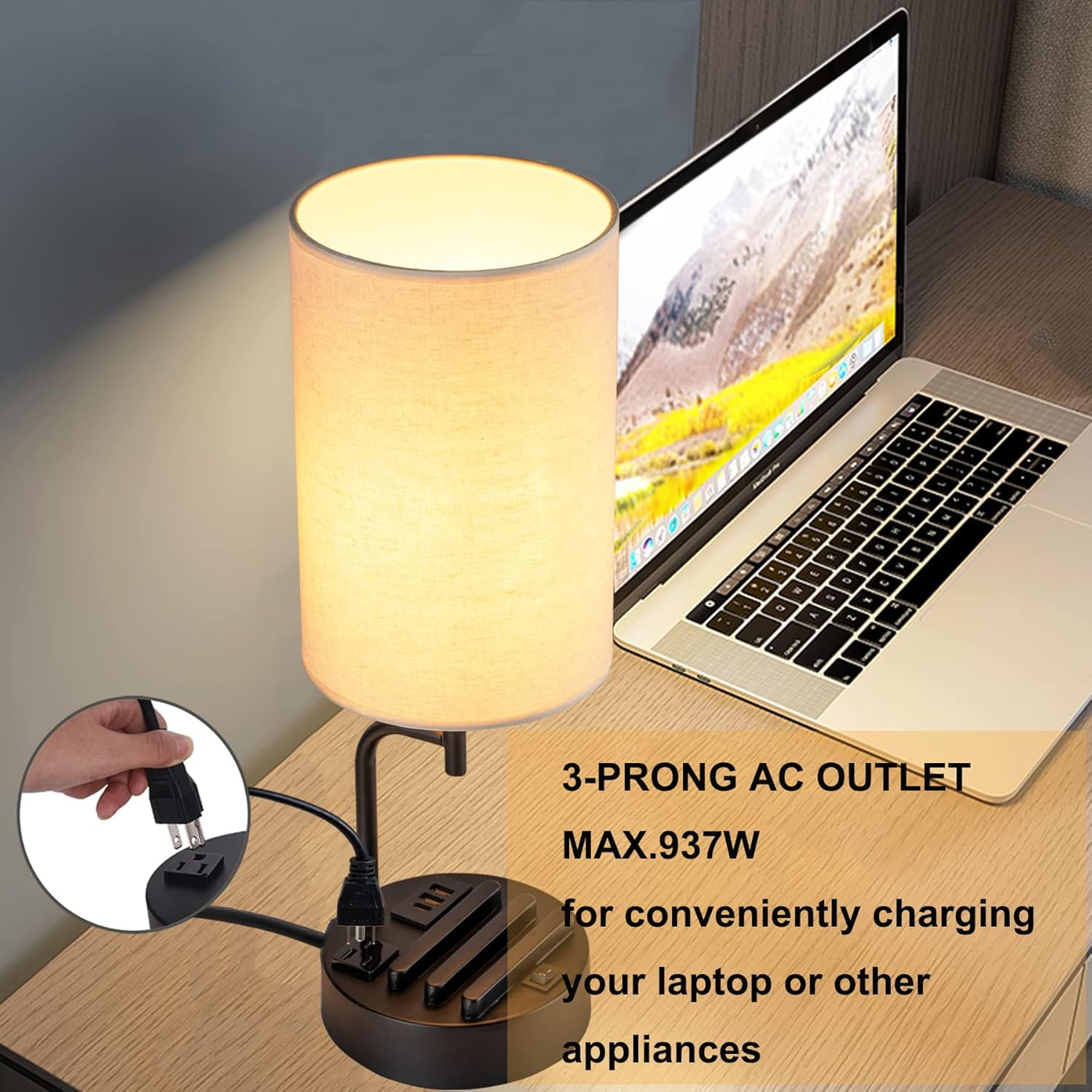 USB Charging Modern Beige Bedside Lamp — Set of 2 - View 3