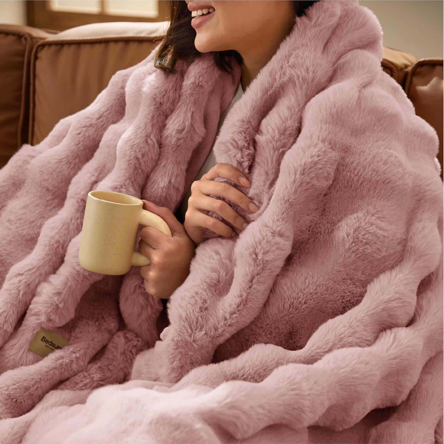 Beige Throw Pillow — 50" — Dusty Rose