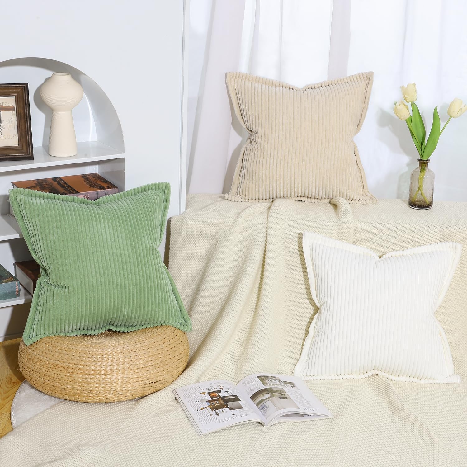 Boho Beige Throw Pillow Cover — 18" - View 6
