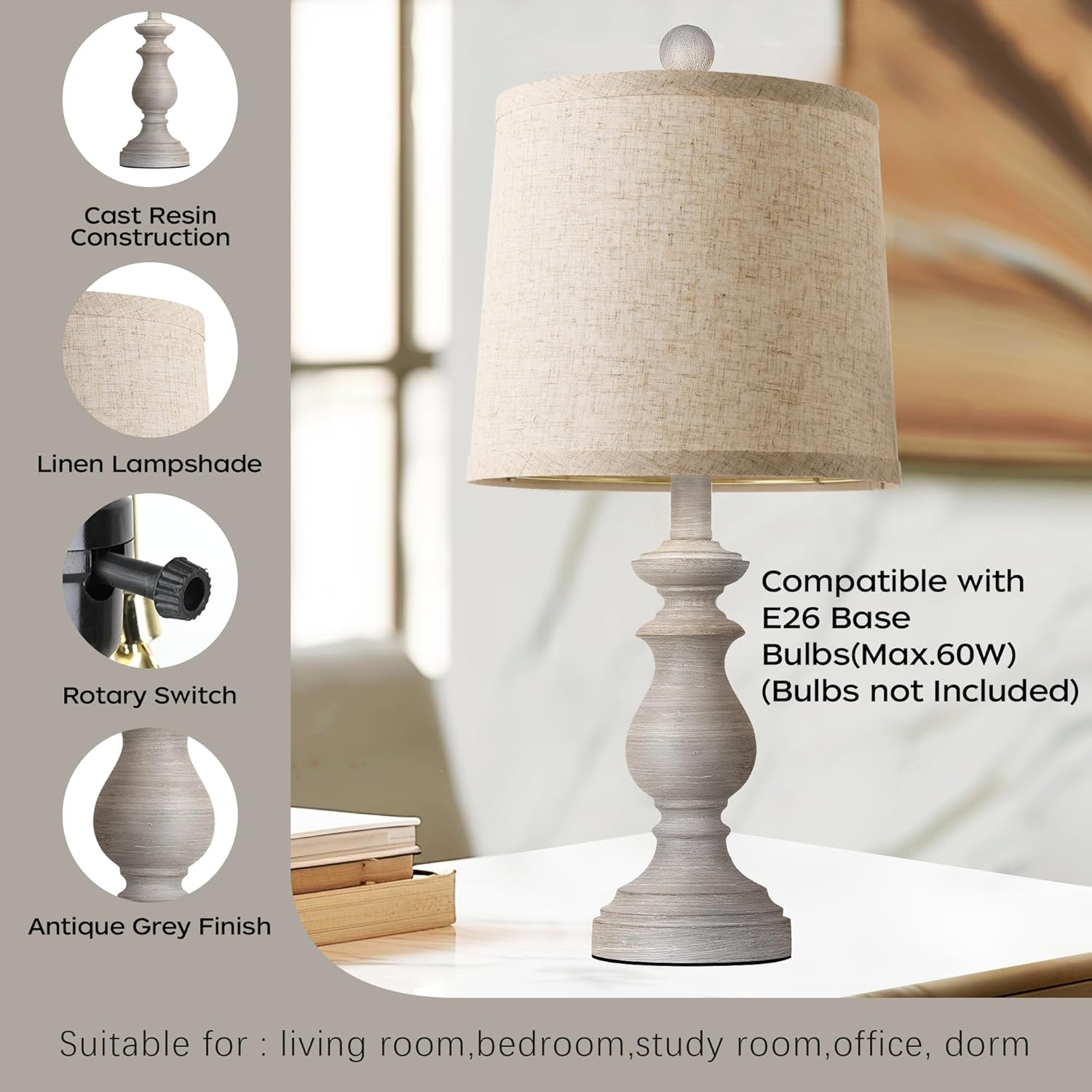 Linen Farmhouse Black Desk Lamp — 22" - View 4