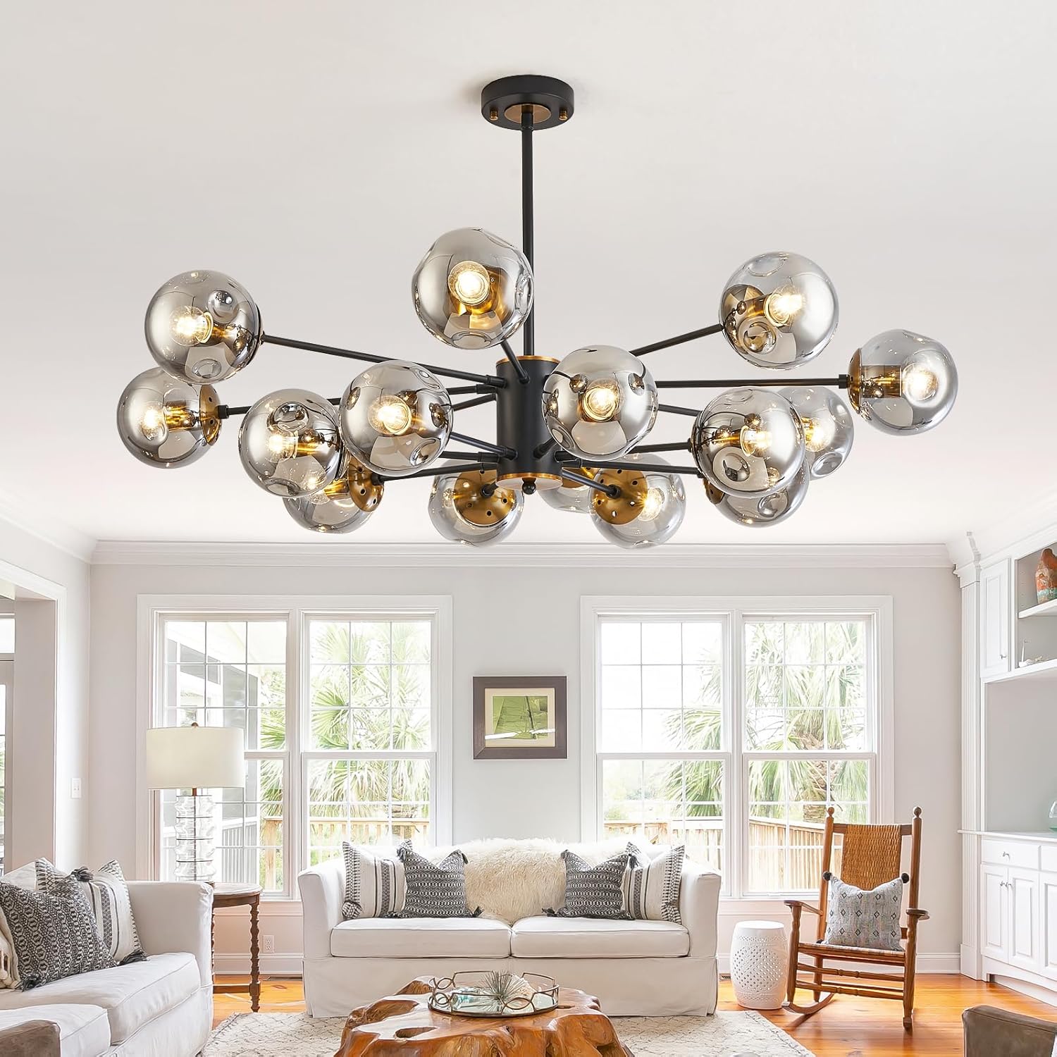 Vintage Farmhouse Black Chandelier — 6-Light — Black 16-Light
