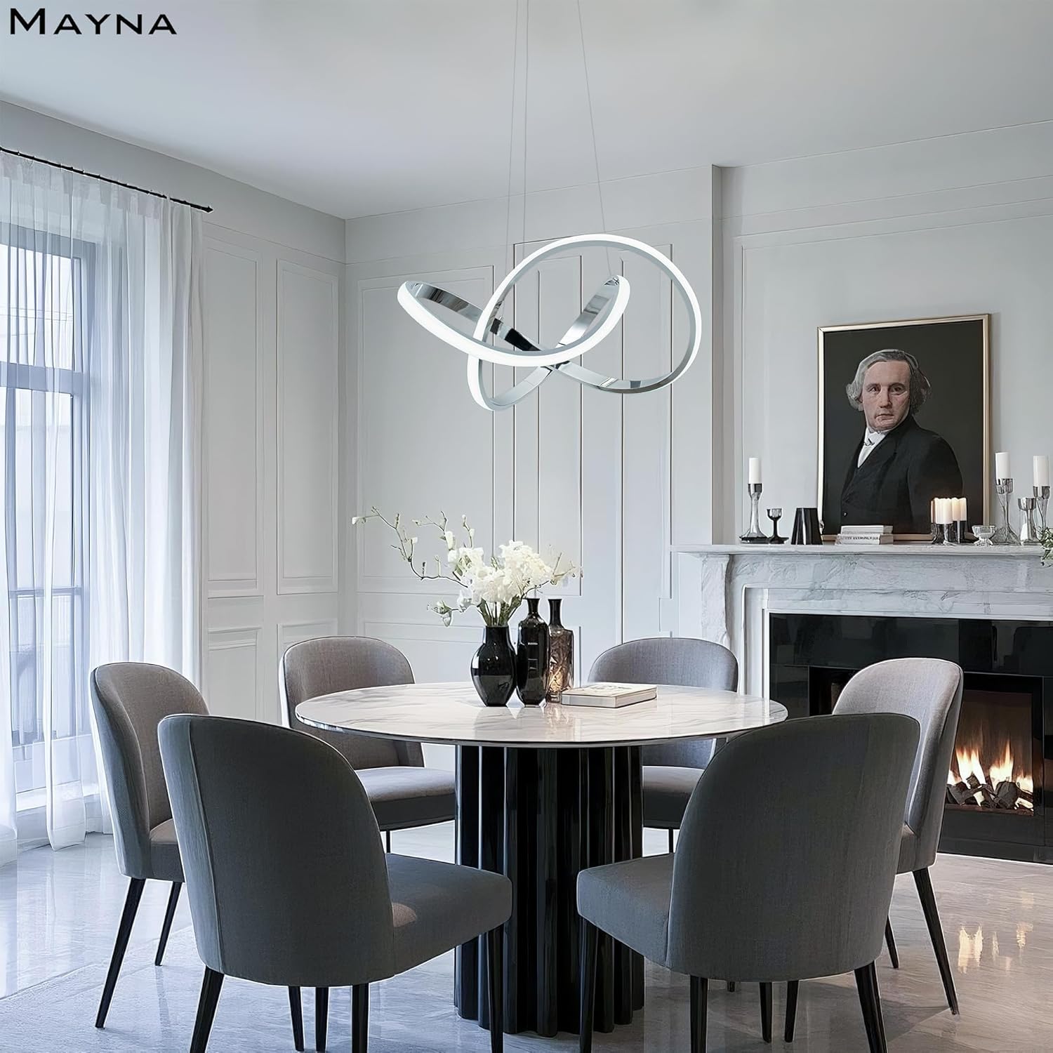 Dimmable Modern Black Chandelier — 7" - View 2