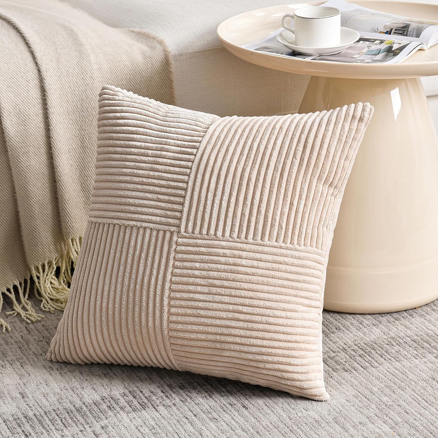 Lumbar Boho Beige Throw Pillow Cover — 20" — 22" x 22" (Pack of 1)