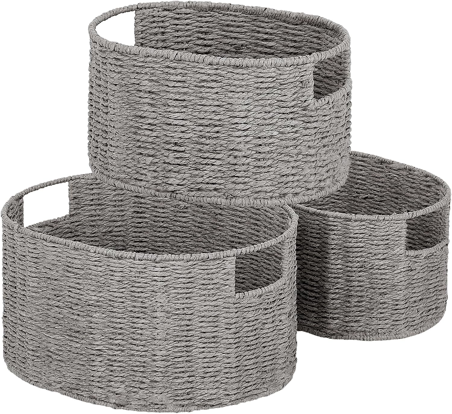 Hand-Woven Boho Beige Storage Basket — Set of 3 — Grey