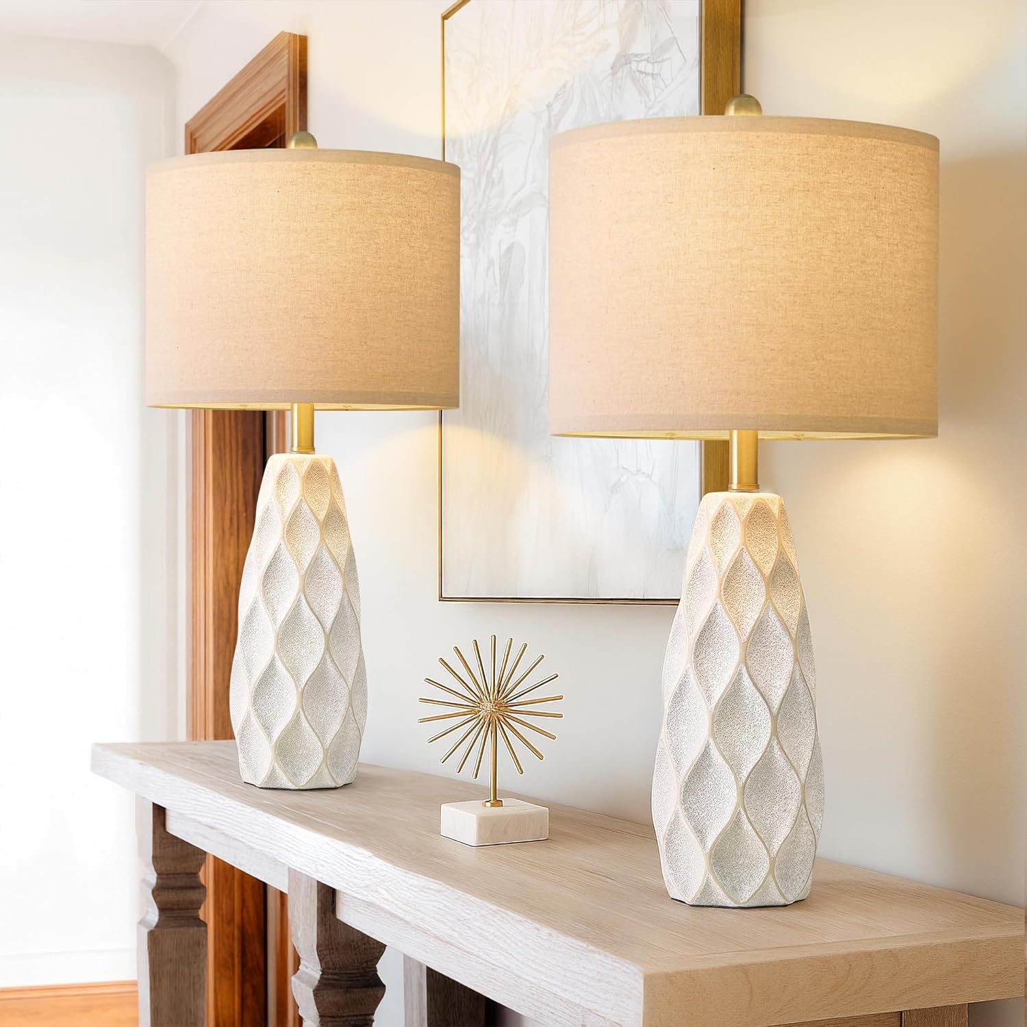 Vintage Boho Black Bedside Lamp — 27.5" — White