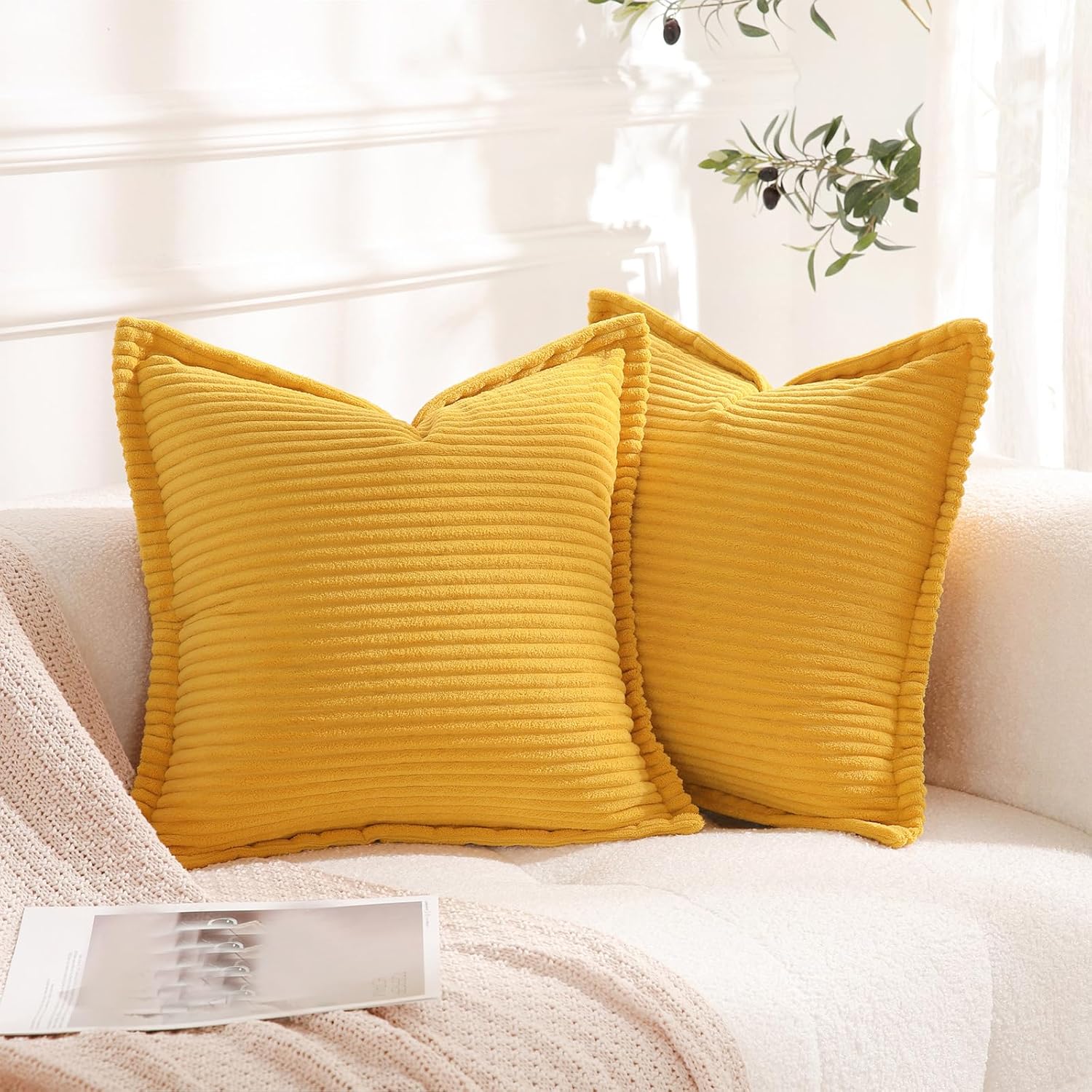 Boho Beige Throw Pillow Cover — 18" — 18" x 18" (Pack of 2)