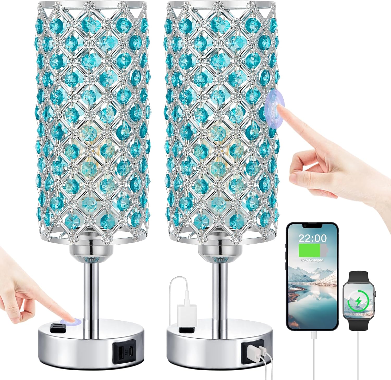 Dimmable Luxe Black Table Lamp — Set of 2 — Blue