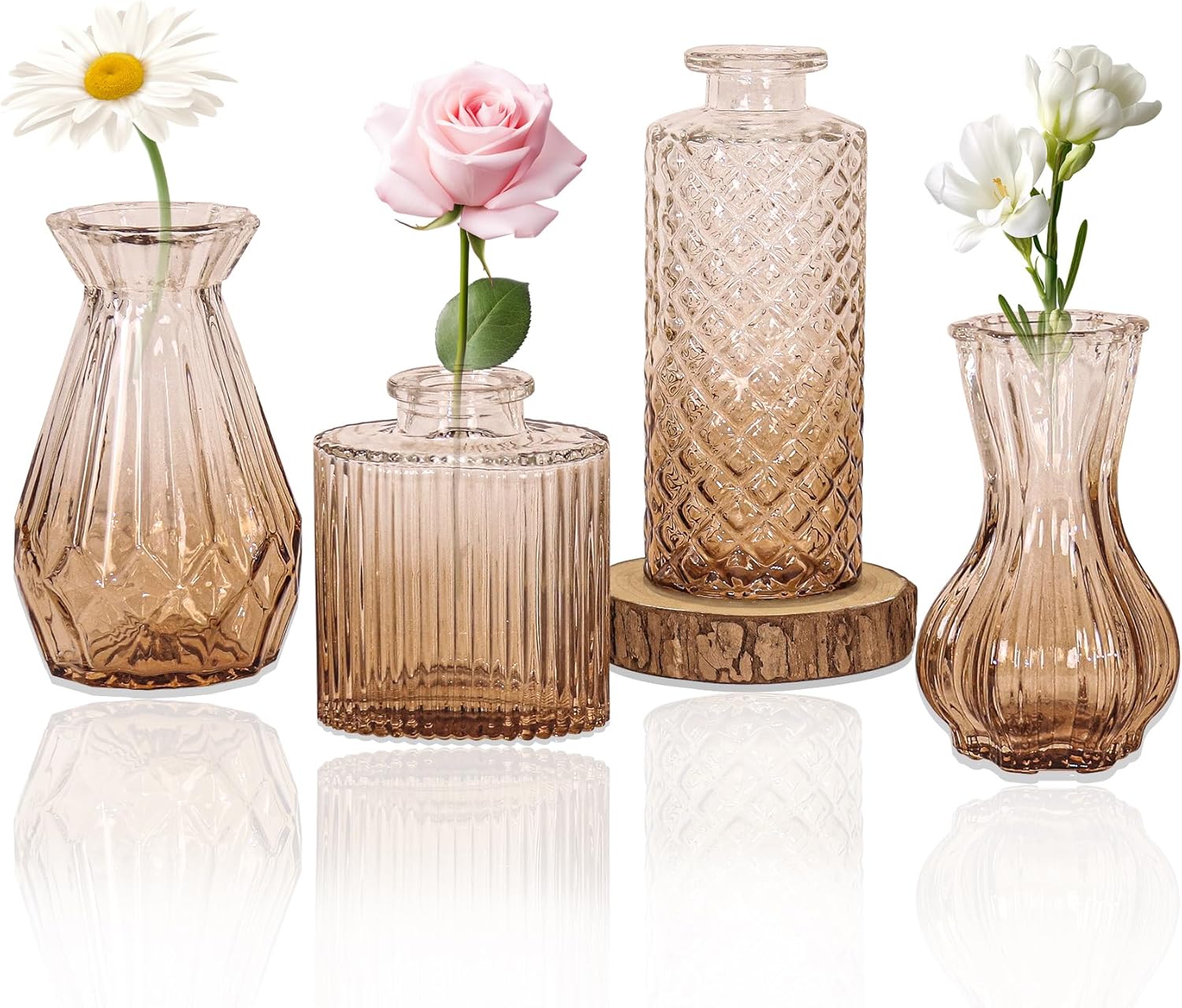 Vintage Farmhouse Blue Flower Vase — Set of 4 — Ombre Amber