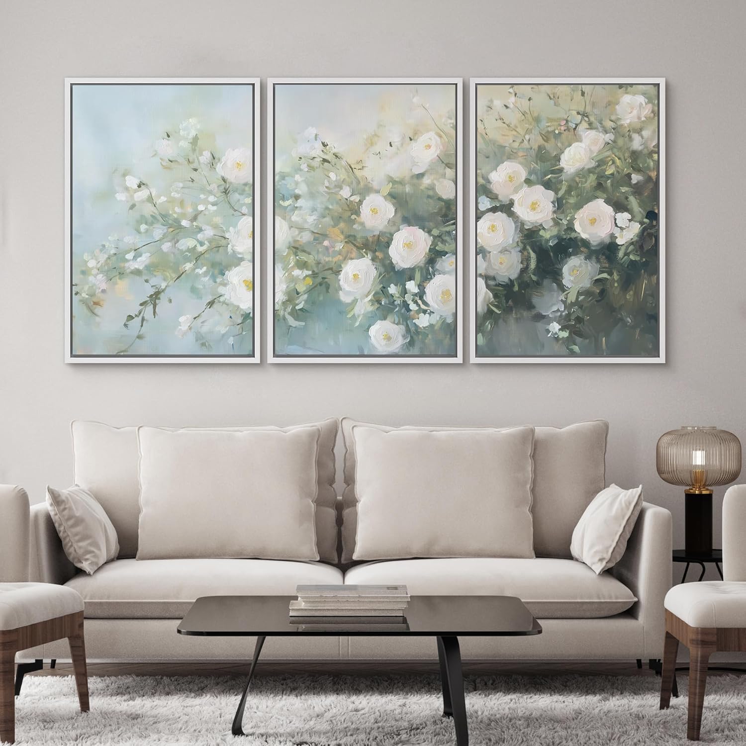 Framed Farmhouse Fabric Wall Art — 24" — 16"x24"x3 Panels White