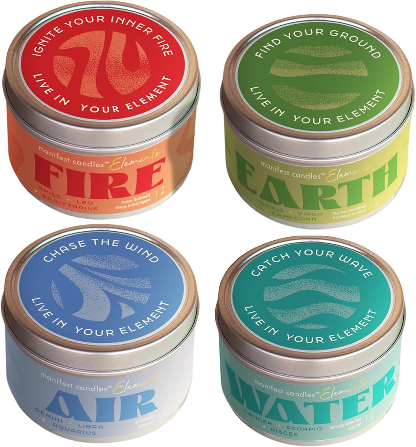Soy Wax Green Candle Set — Elements 4 Pack