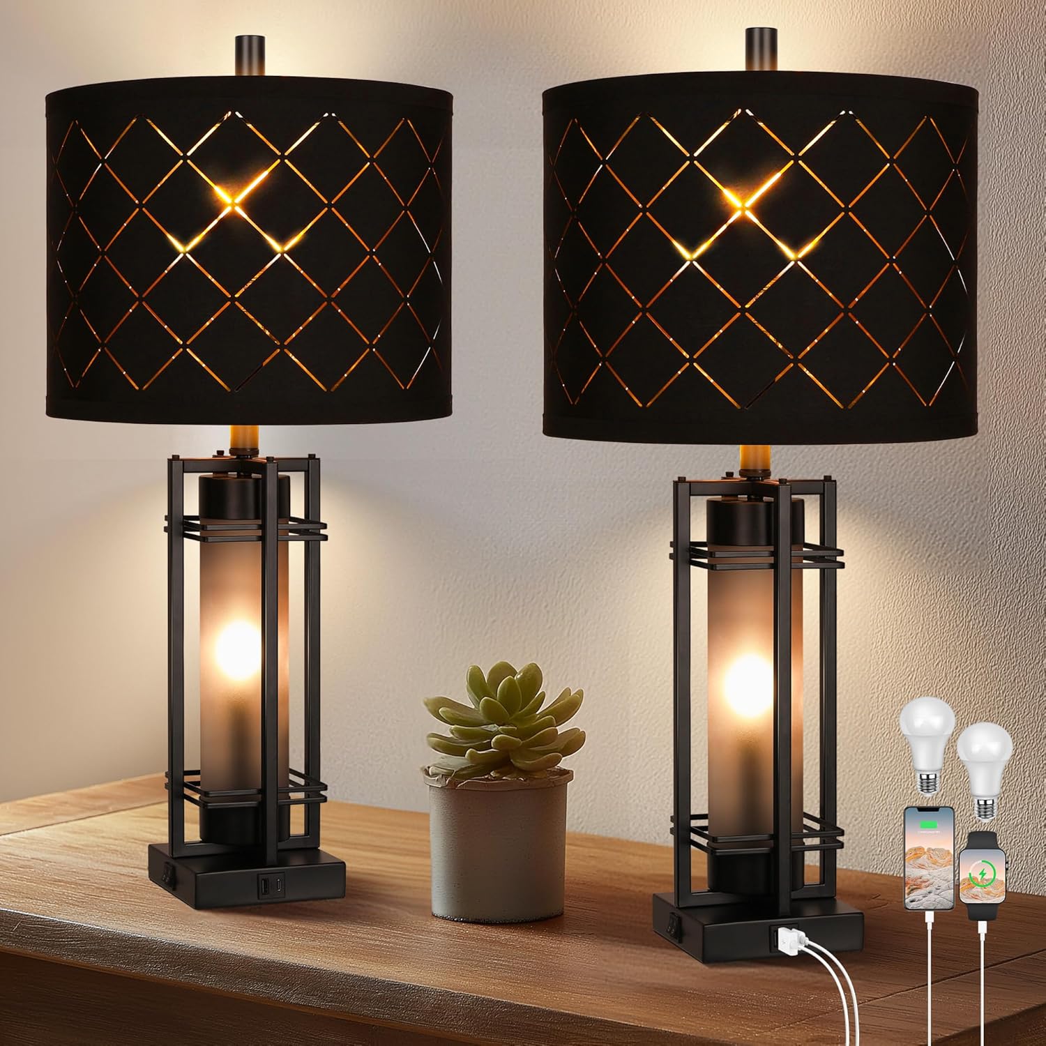 USB Modern Metal Bedside Lamp — Set of 2 - View 10