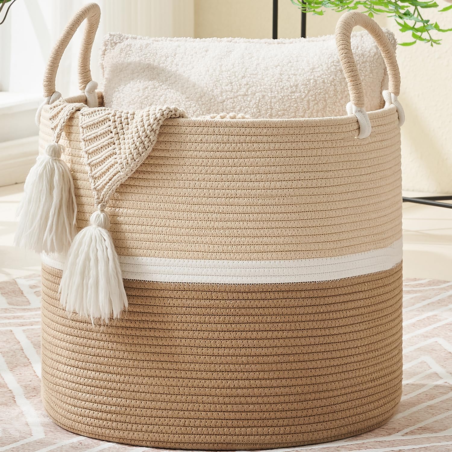 Boho Beige Throw Pillow — 18" — Light Brown