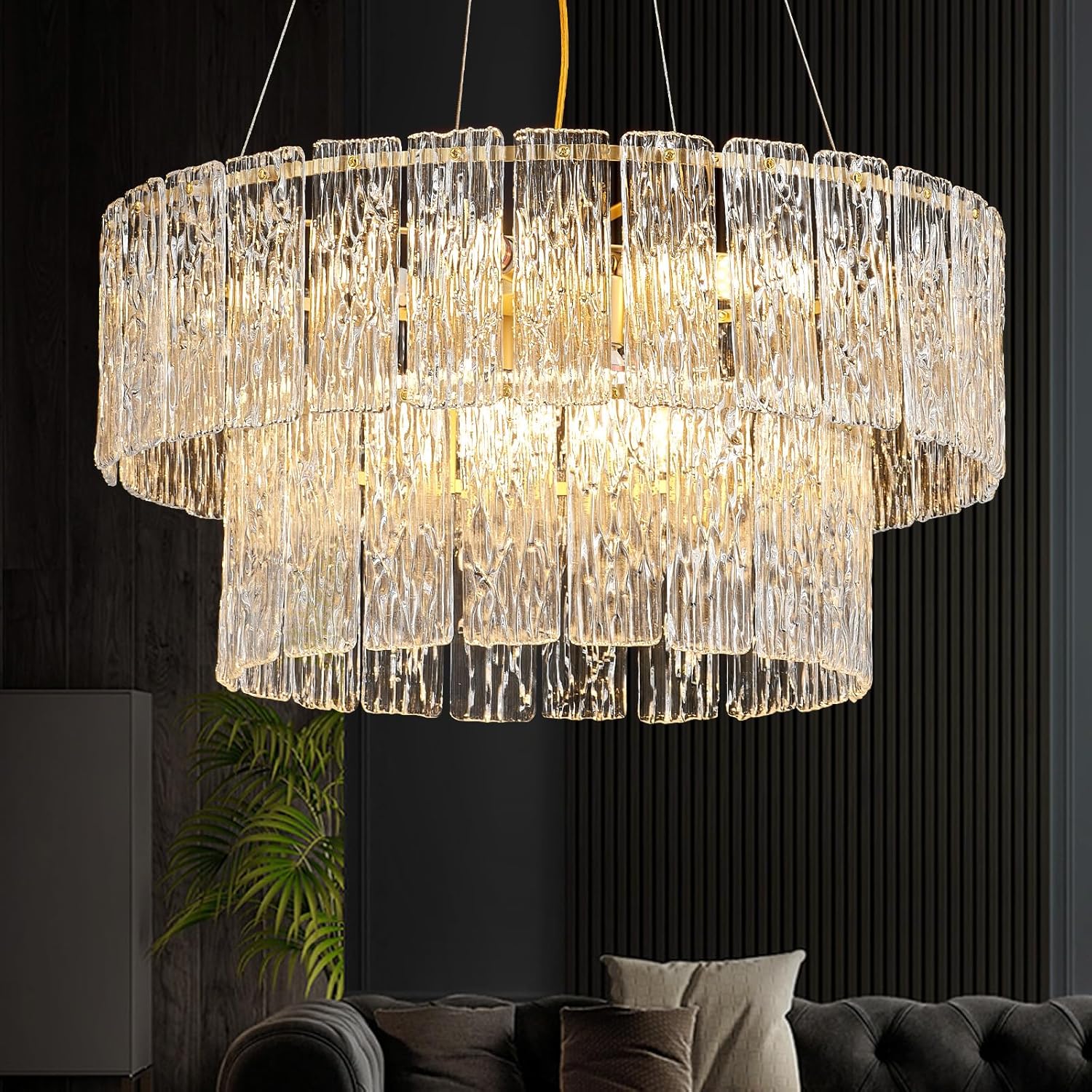 Luxe Black Chandelier — 6" — Gold 24"