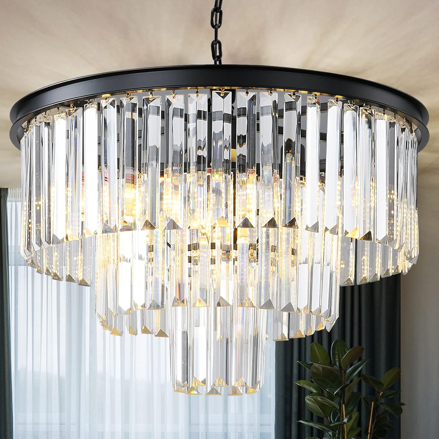 Adjustable Luxe Black Chandelier — 3-Tier
