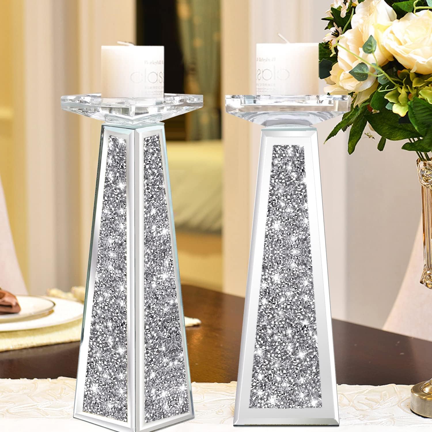 Luxe Glass Candle — 8.6" — 12 Inch Diamond Silver