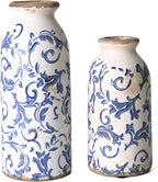 Farmhouse Black Flower Vase — 8" — Blue and White