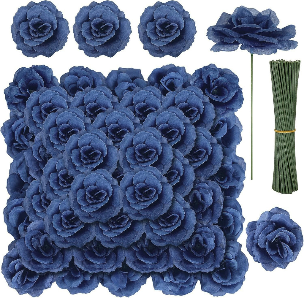 Luxe Black Artificial Flowers — 3.1" — Navy Blue