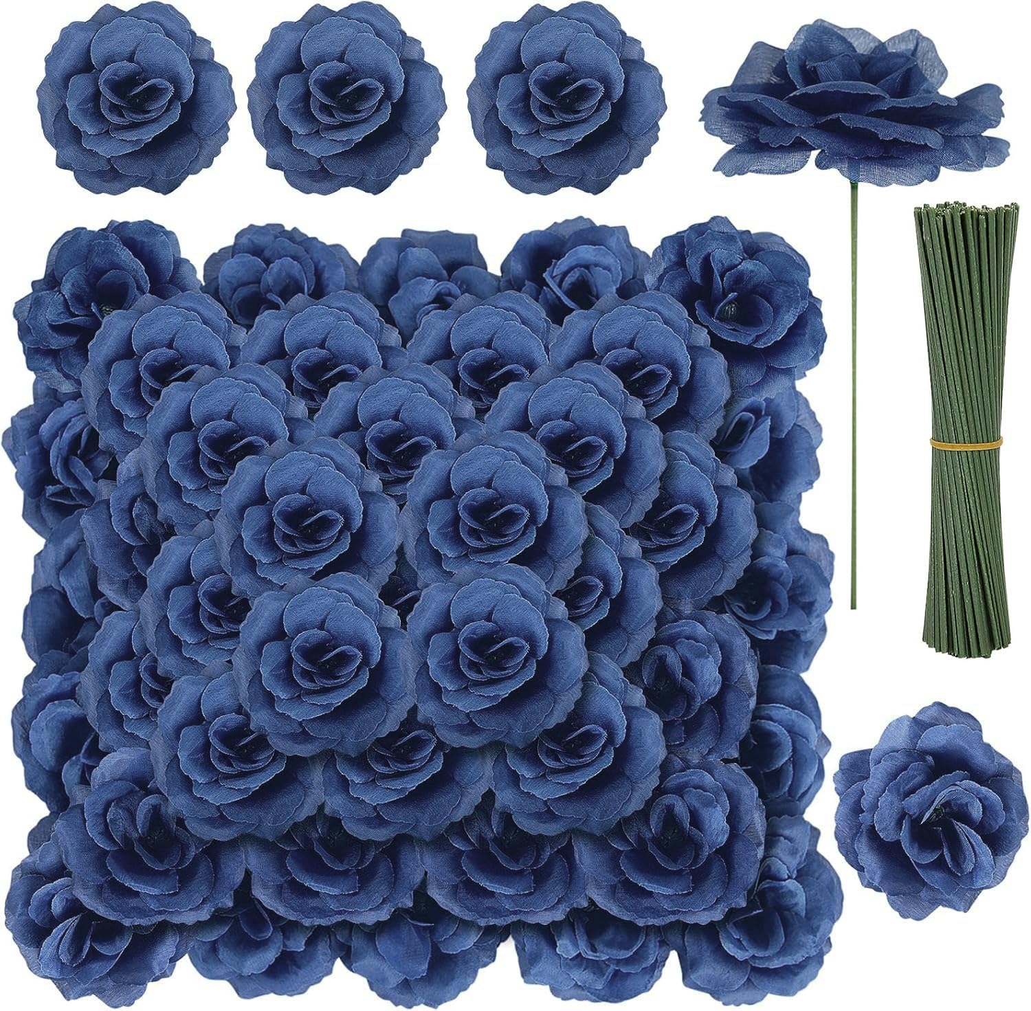 Luxe Black Artificial Flowers — 3.1" — Navy Blue