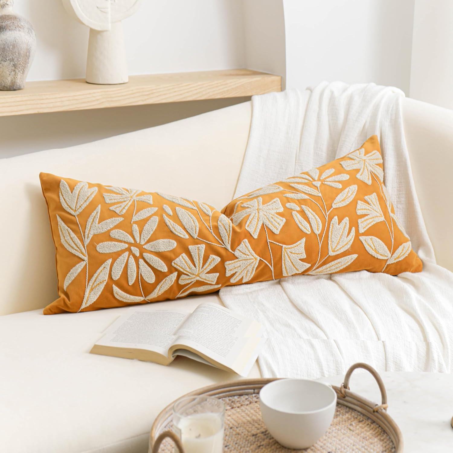 Lumbar Boho Beige Throw Pillow Cover — 20" — 36" x 14" (Pack of 1)
