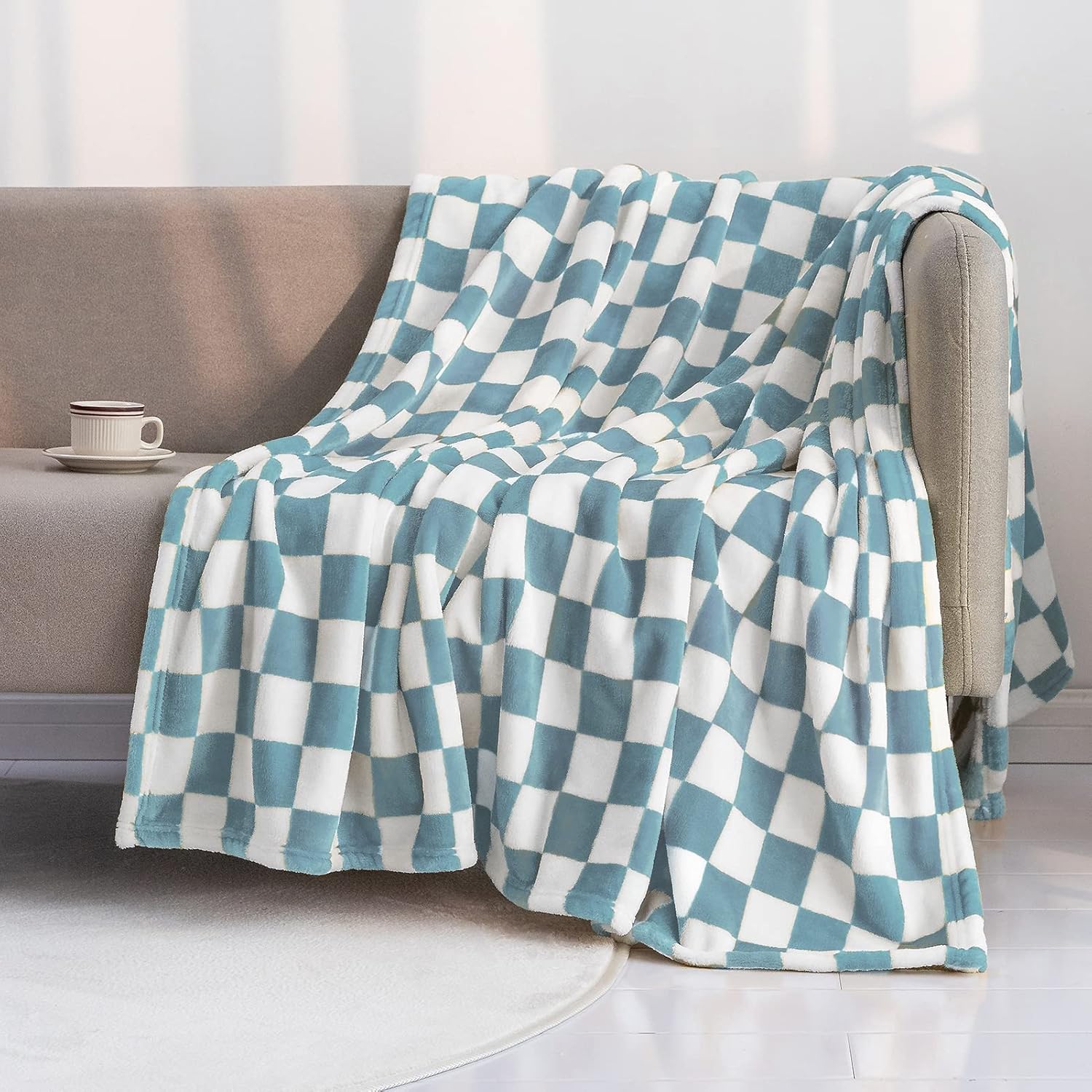 Beige Throw Pillow — 50" — Light Blue