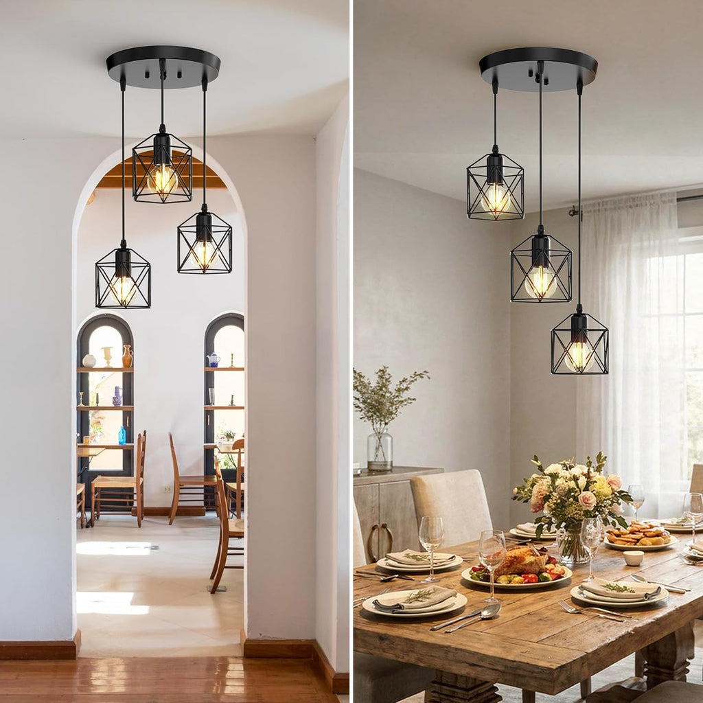 Adjustable Farmhouse Beige Pendant Light — 3-Light - View 8