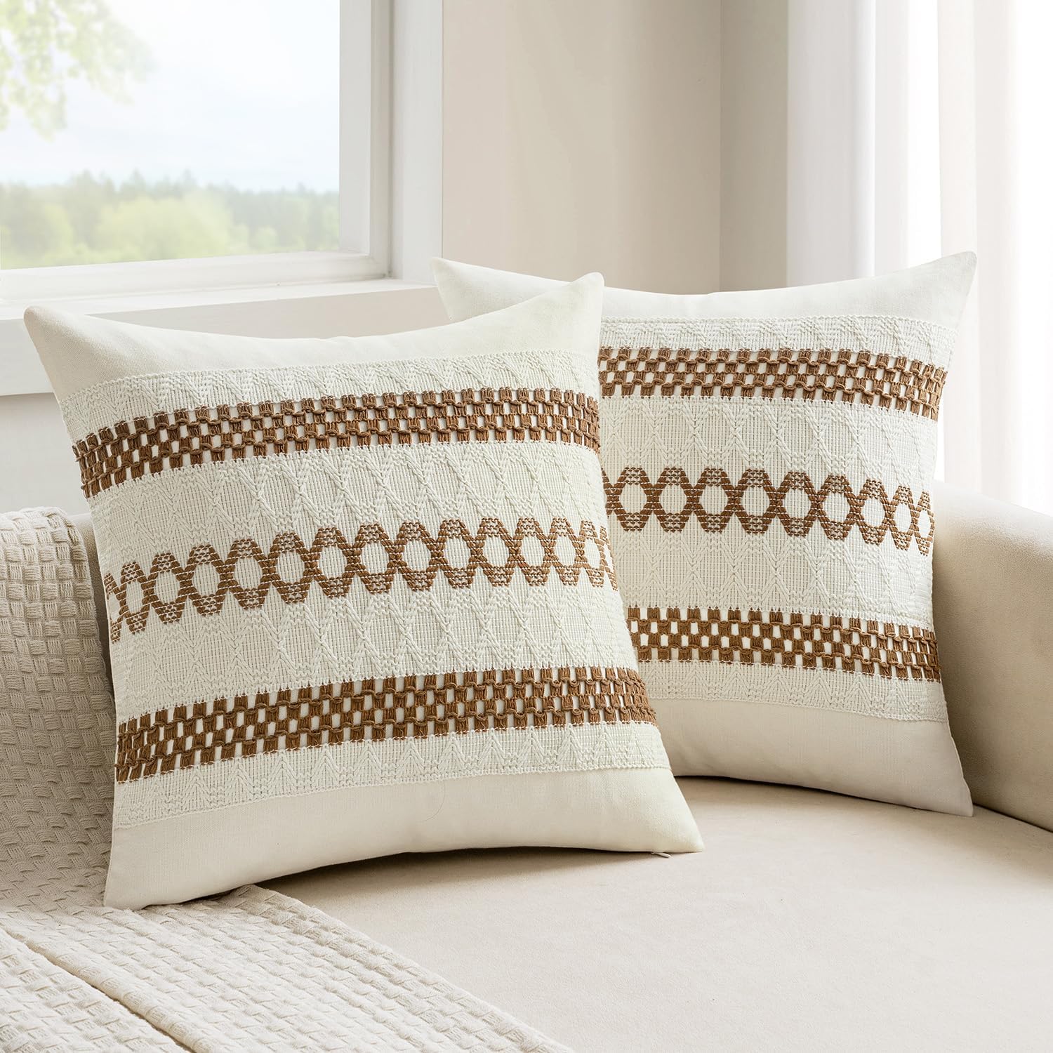 Boho Beige Pillow Cover — 16" — 20" x 20" (Pack of 2)