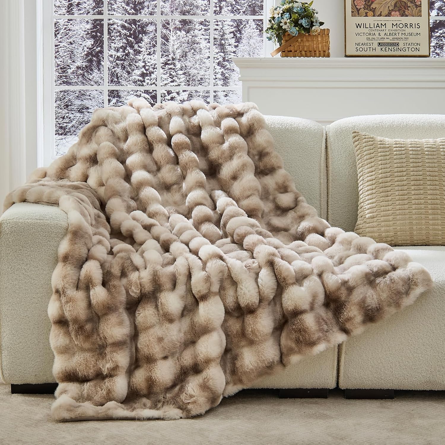 Knit Farmhouse Beige Throw Pillow — 50" — Tie-dye Brown