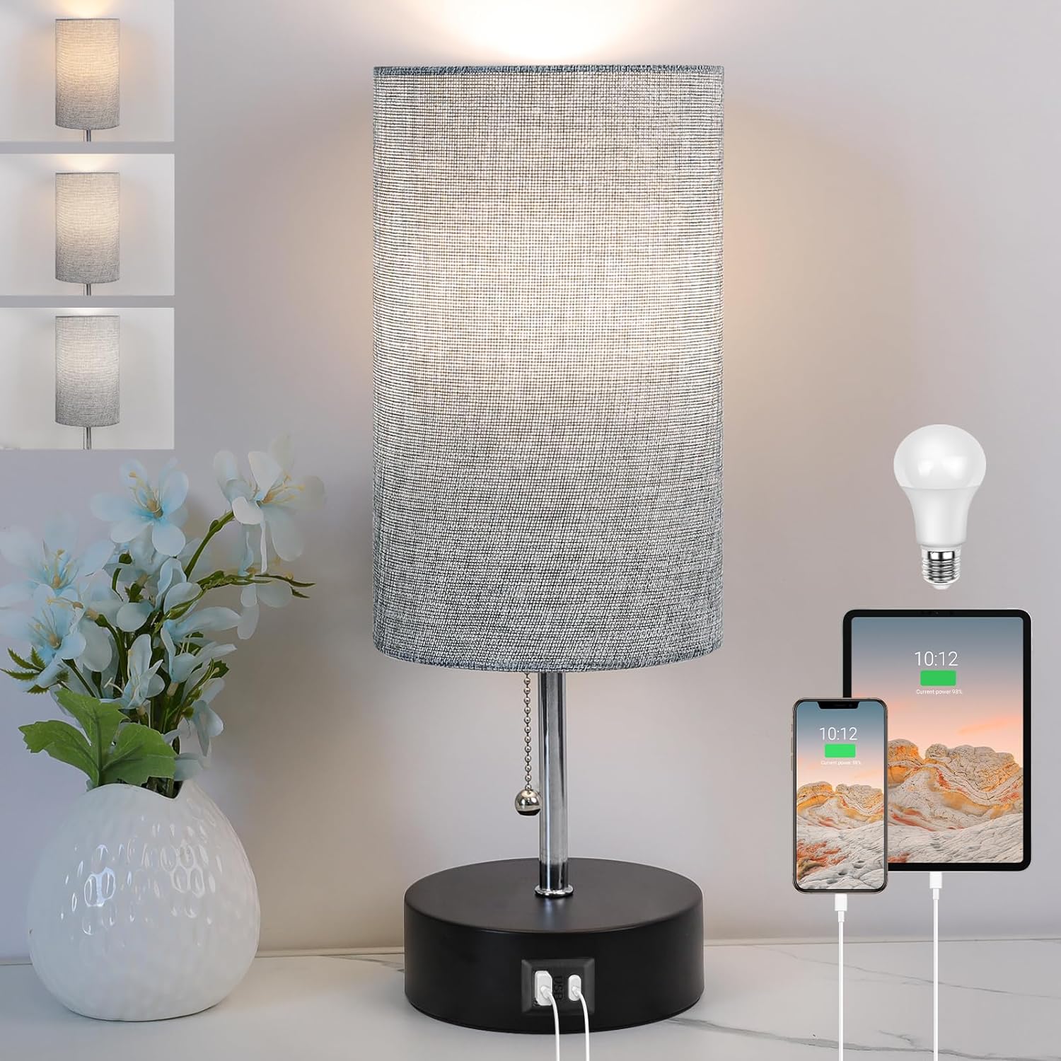 USB Beige Bedside Lamp — Gray