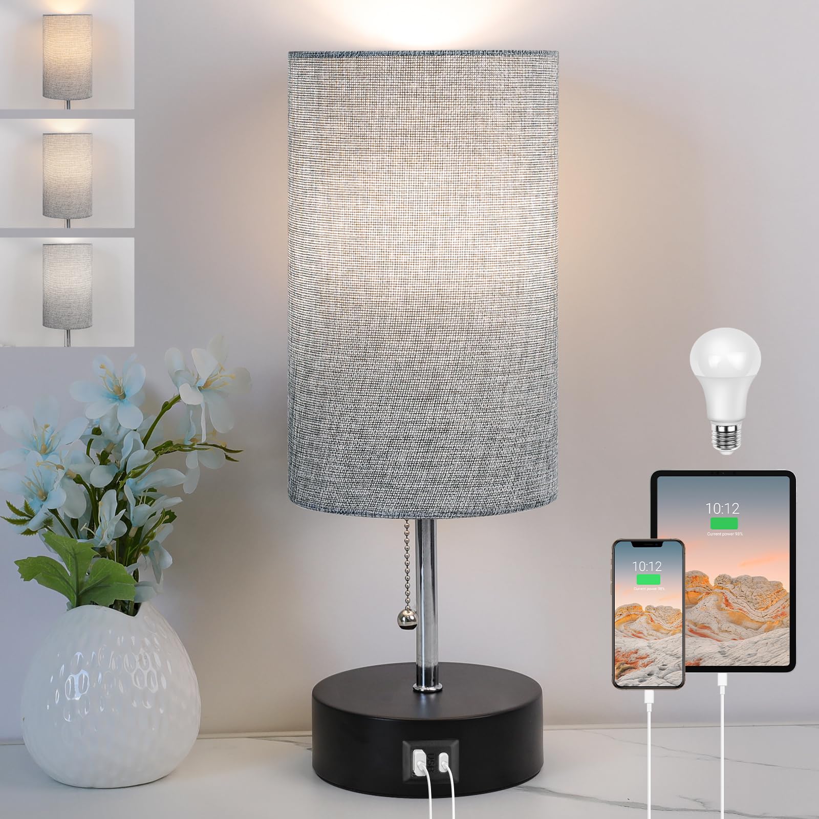 USB Beige Bedside Lamp