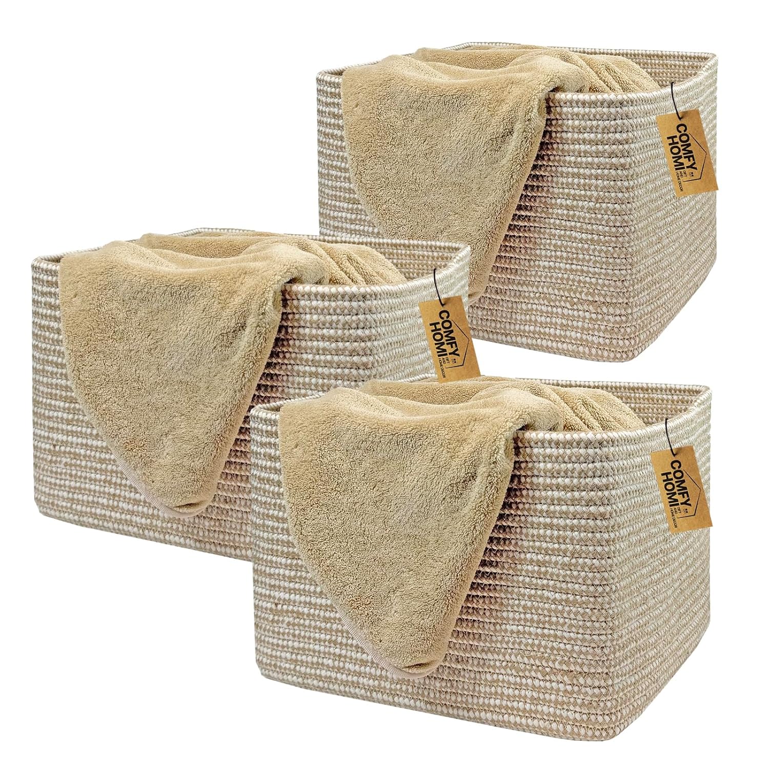Boho Beige Basket — 13.5" — 13.5" x 11" x 9.5"