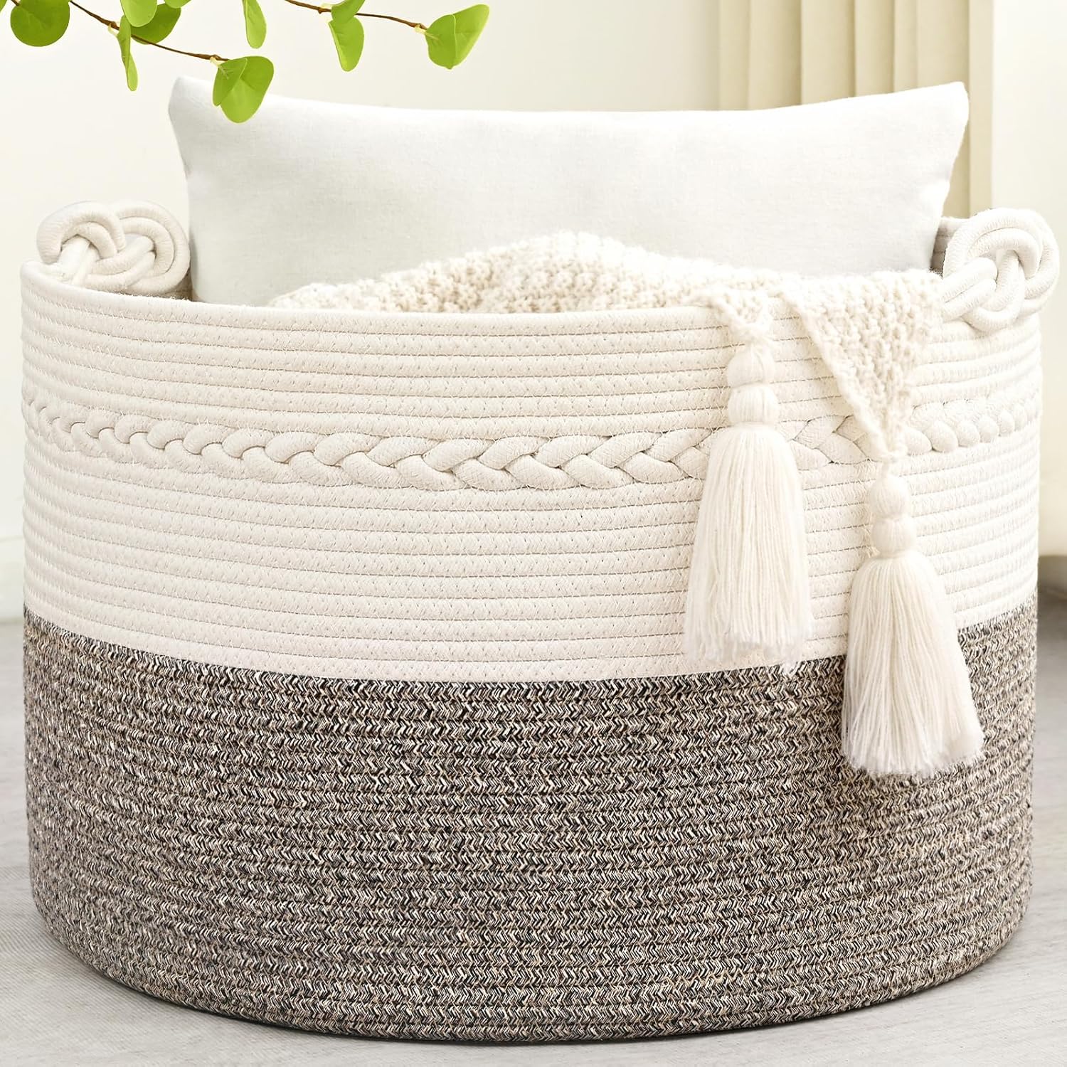 Boho Beige Throw Pillow — 20" — White & Grey