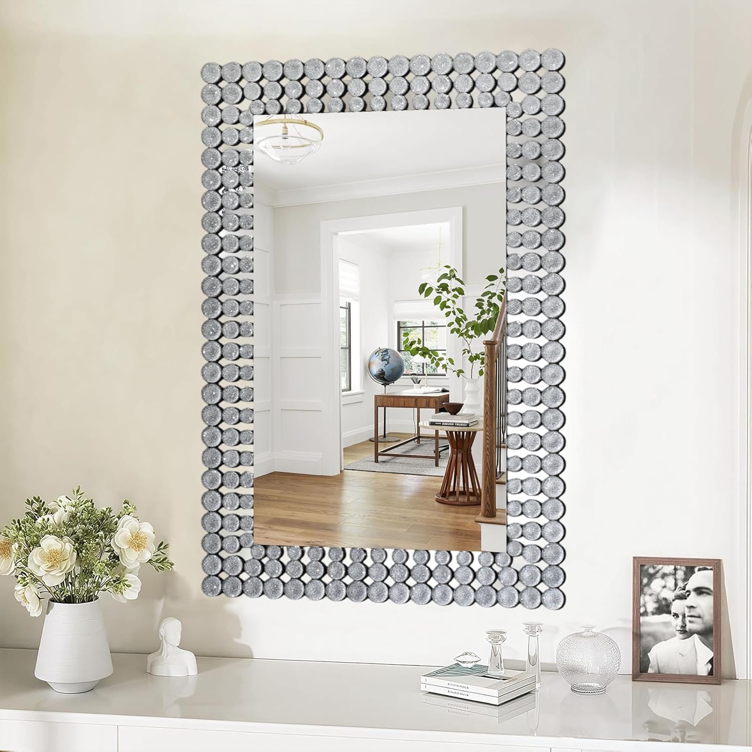 Beveled Luxe Silver Wall Mirror — 32" — Diamond-2