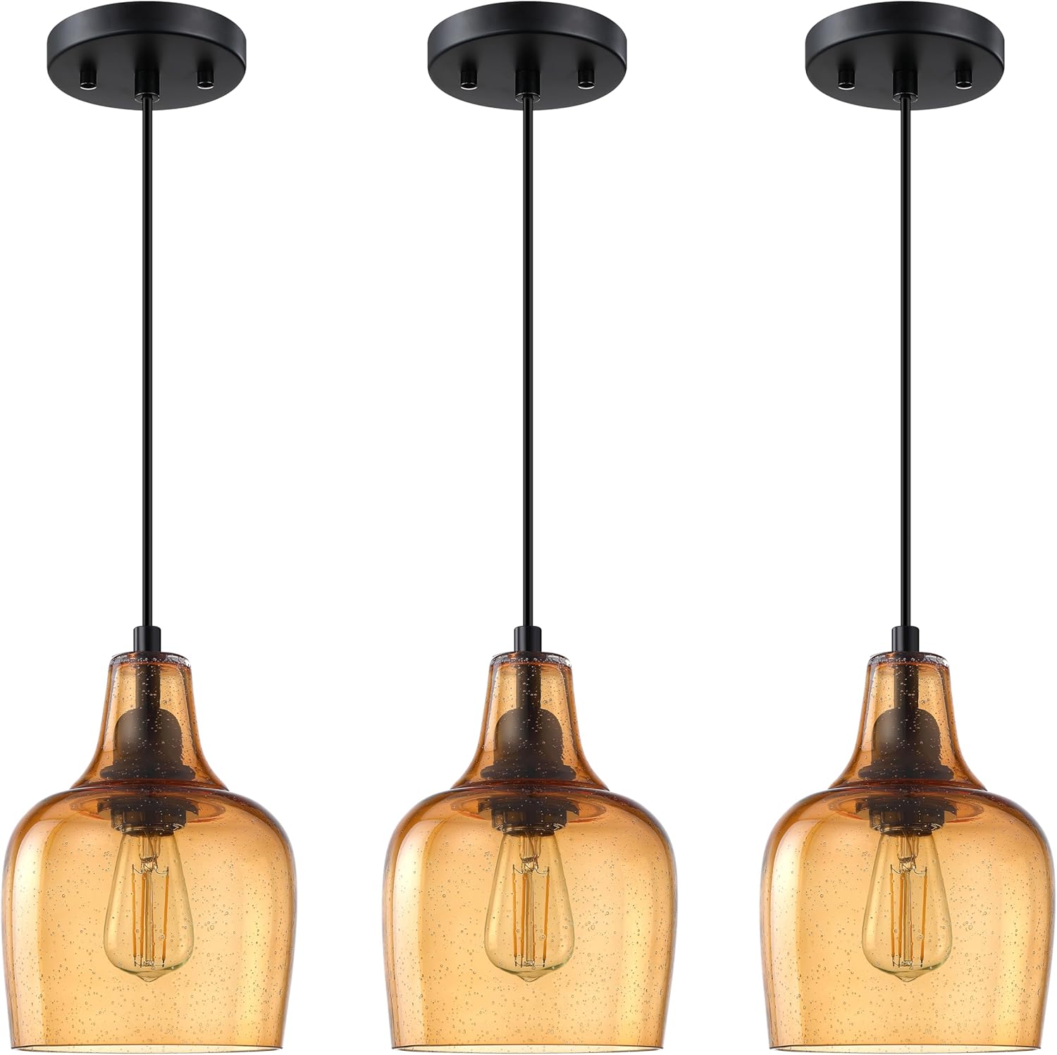 Farmhouse Black Ceiling Light — 1-Light — Orange Glass Black 3 Pack