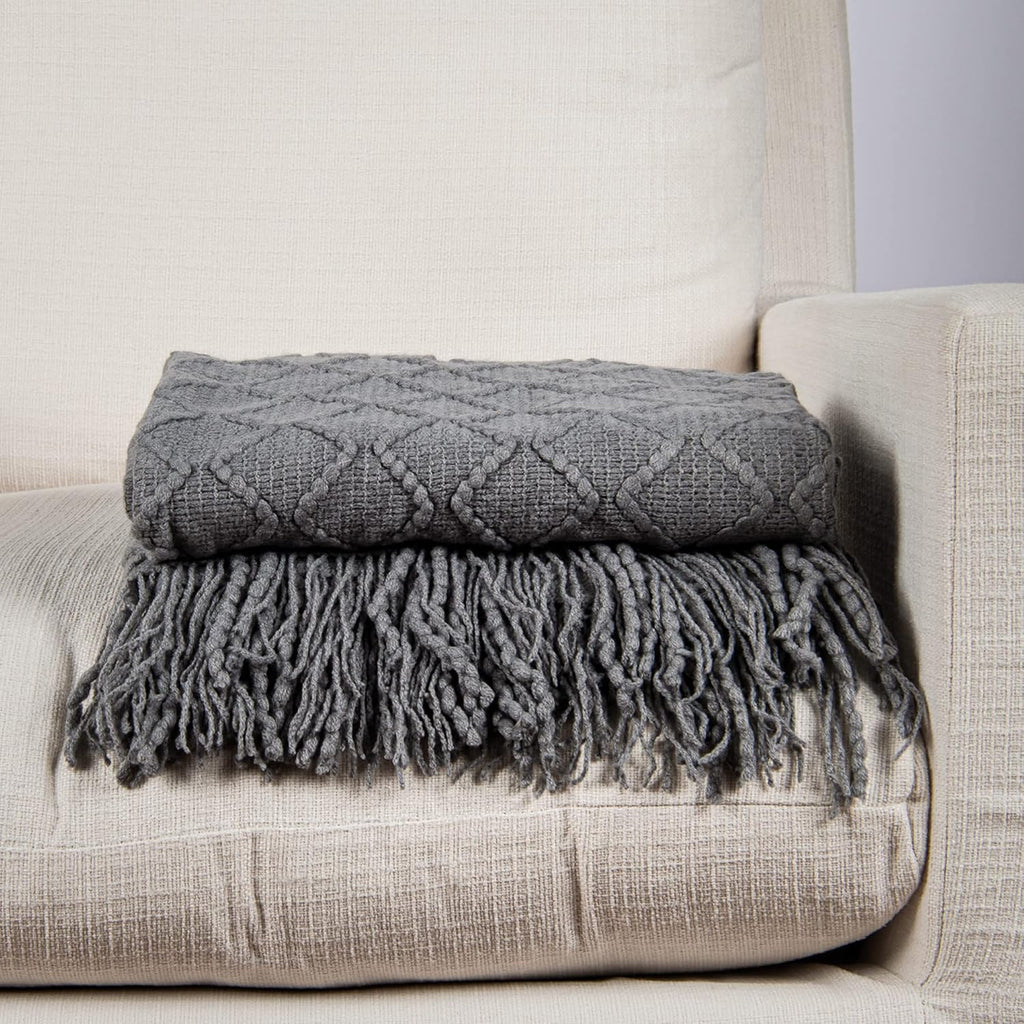 Knit Blue Throw Pillow — 50" — D_grey