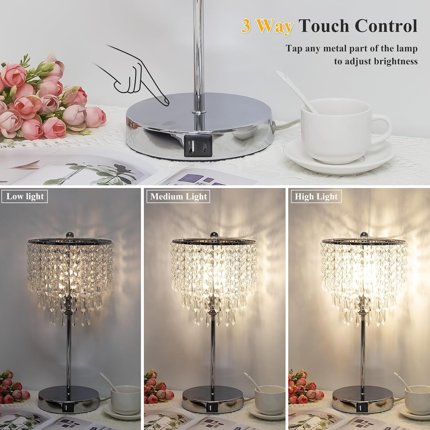 Dimmable Luxe Gold Nightstand Lamp - View 3