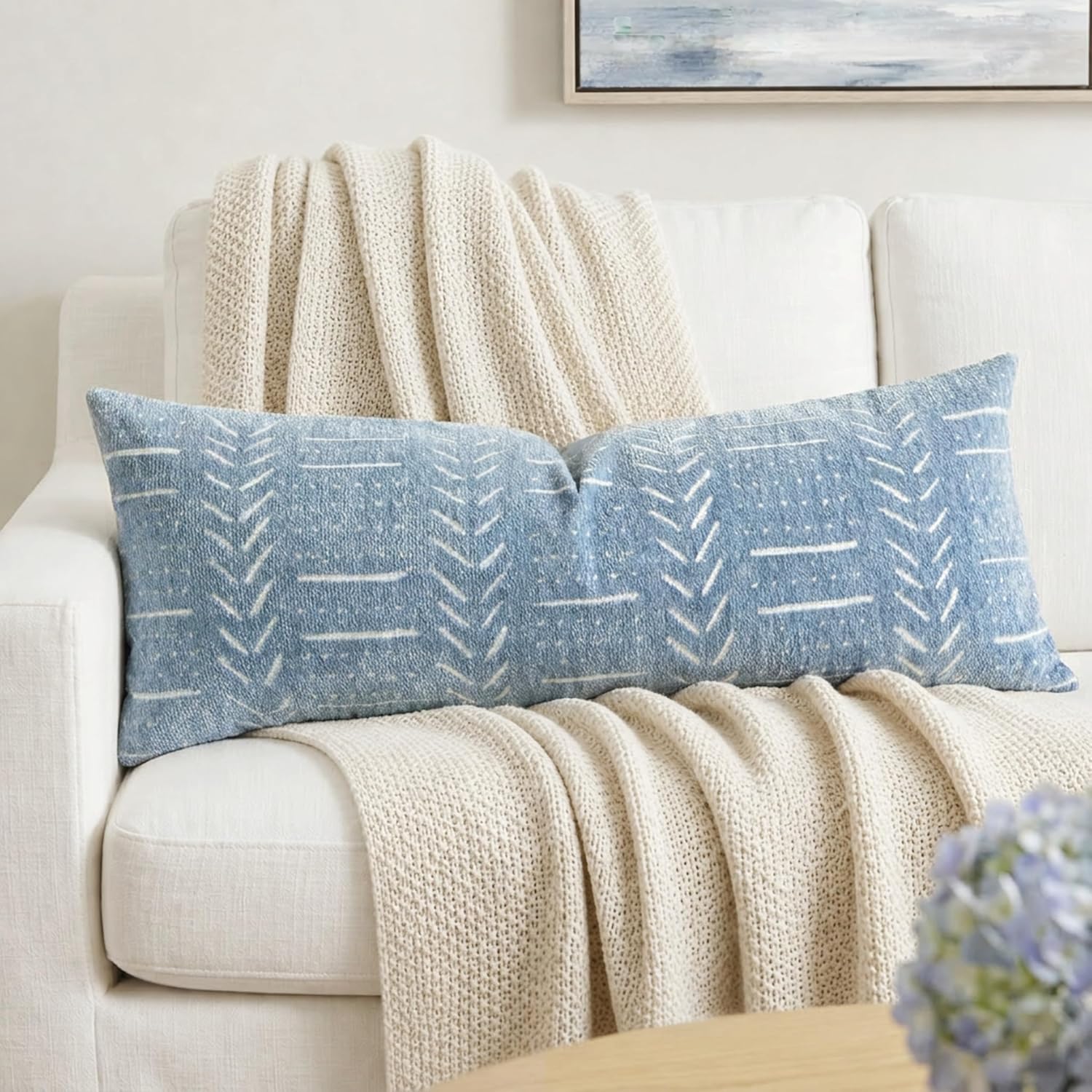 Lumbar Boho Beige Throw Pillow Cover — 20" — 36" x 14" (Pack of 1)
