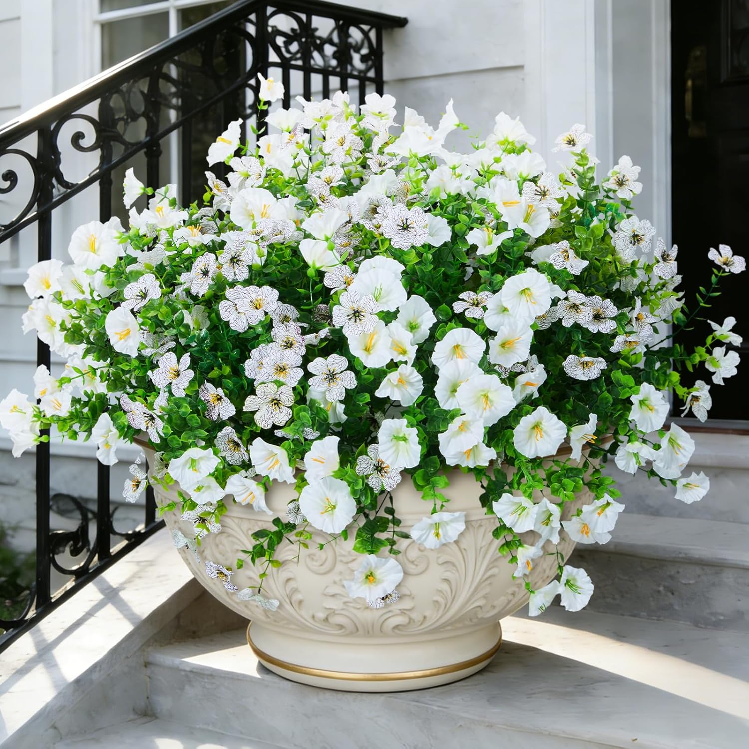 White Faux Plant — 2 Color Mixed (6 White Daisy,6 White Morning Glory)