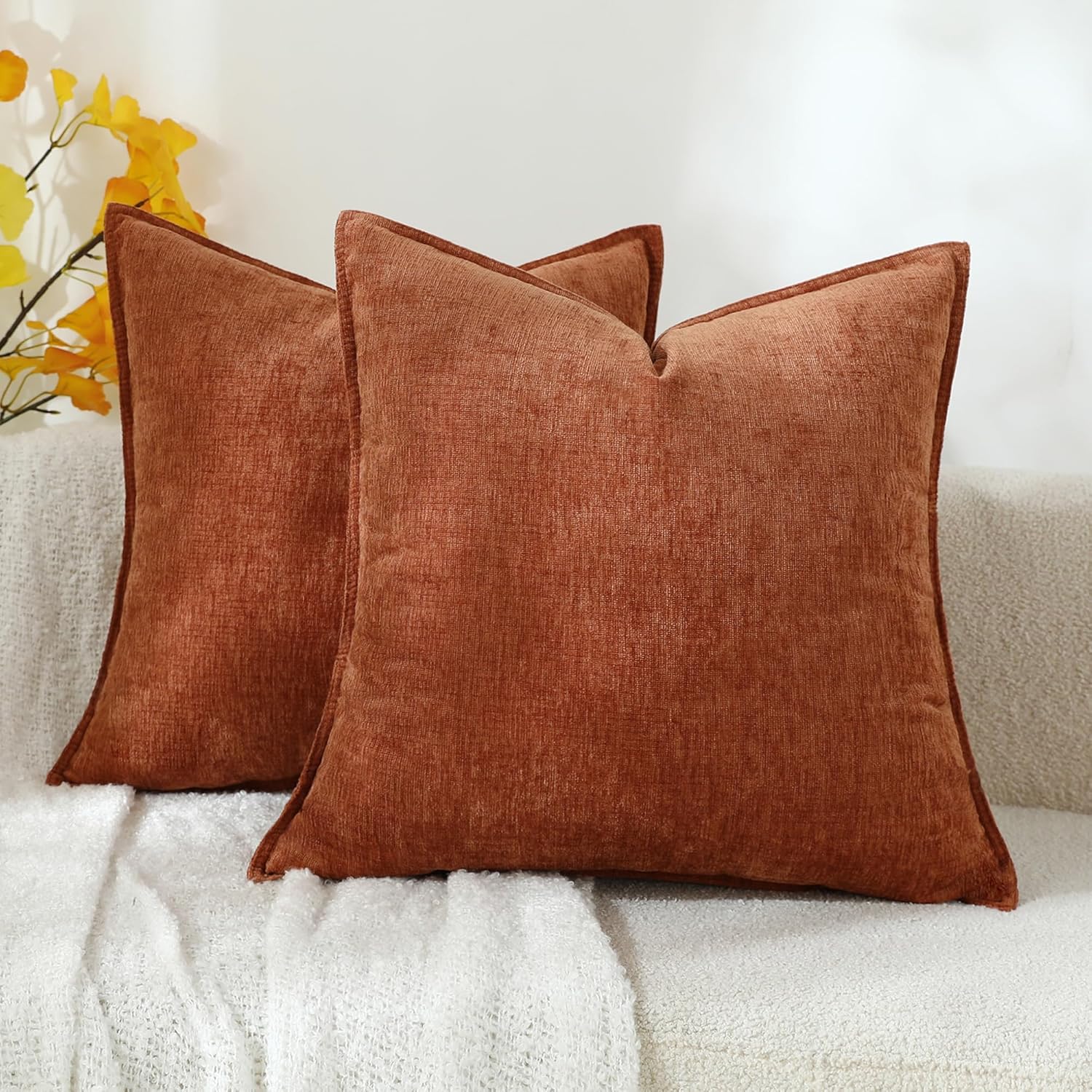 Chenille Beige Throw Pillow Cover — 20" — 22" x 22" (Pack of 2)